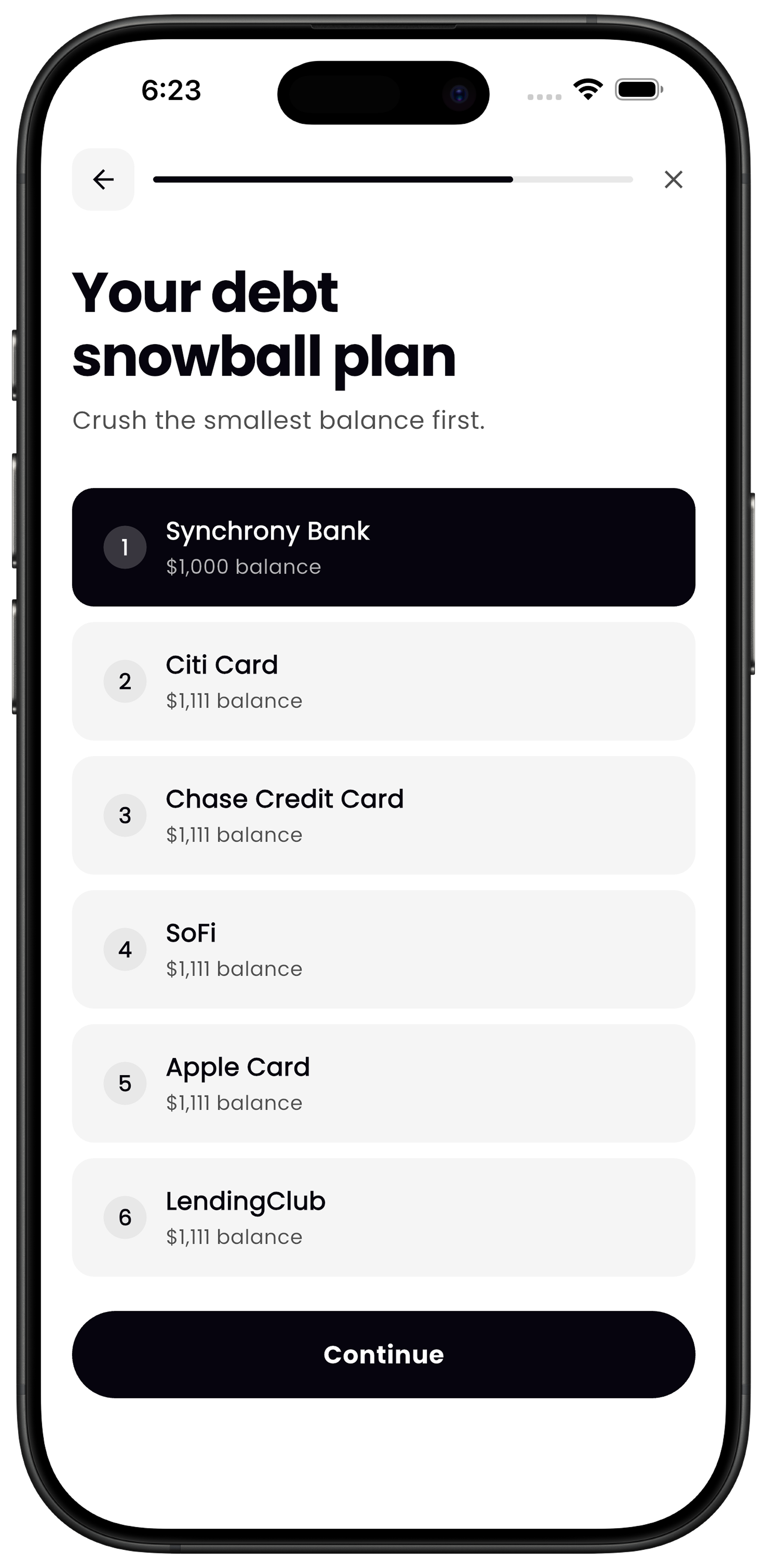 Debt Snowball — Crush the smallest balance first